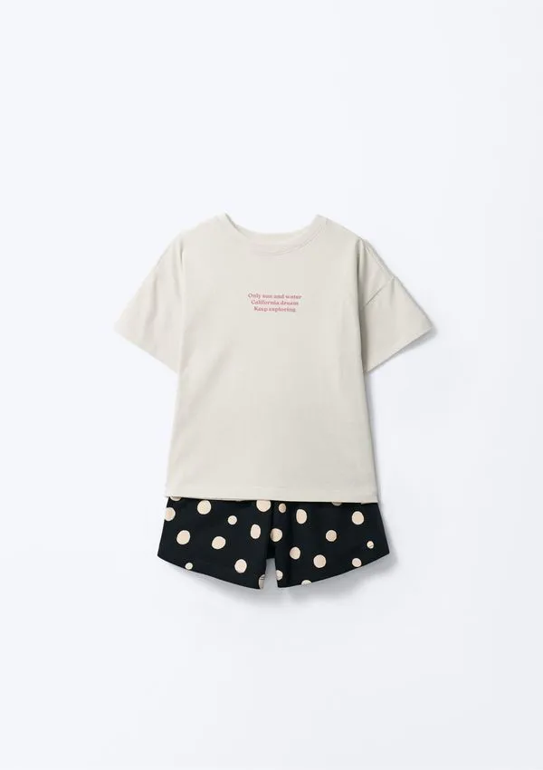 Conjunto Infantil Menina Curto Estampado - Off white 014