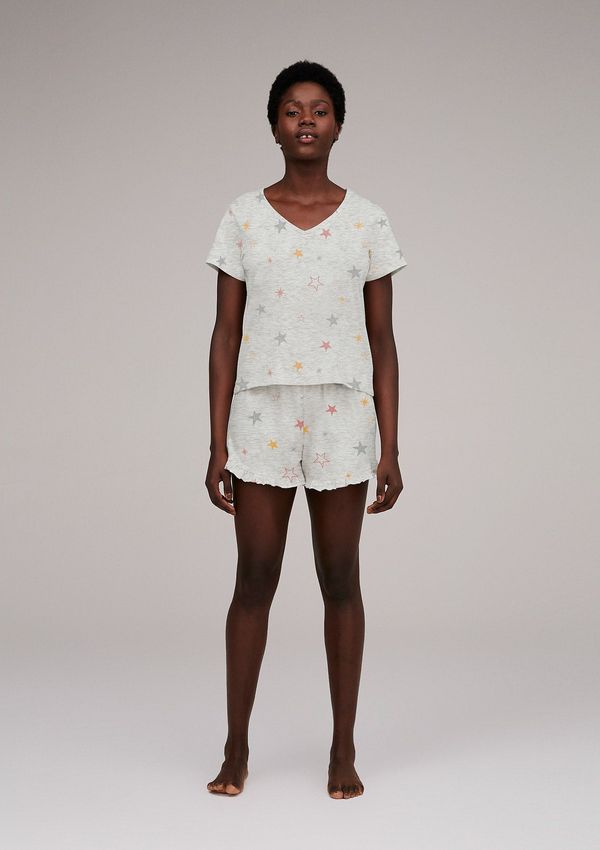 Pijama Curto Feminino Estampado Decote V - Cinza M