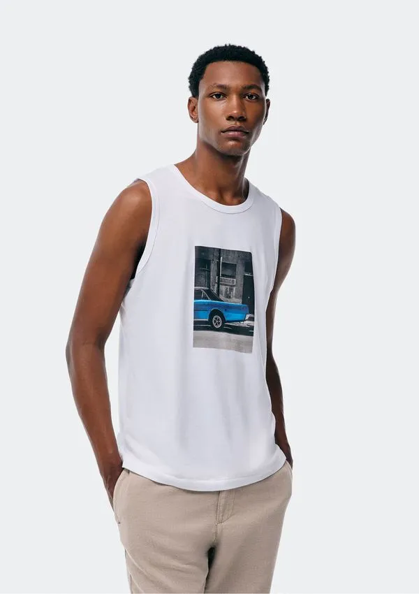 Regata Básica Masculina Regular Com Estampa - Branco XG