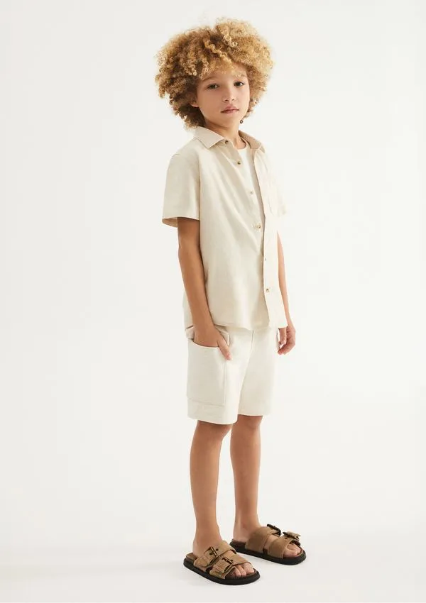 Bermuda Infantil Menino Cargo Com Linho - Creme 010