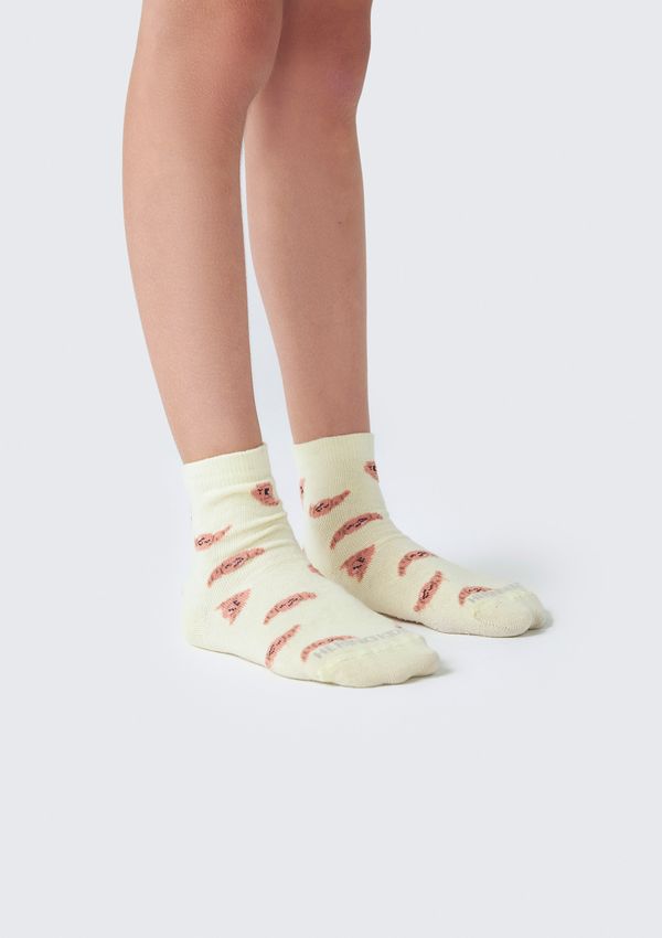 Kit Com 3 Meias Infantil Unissex Cano Médio Estampadas - Off white P