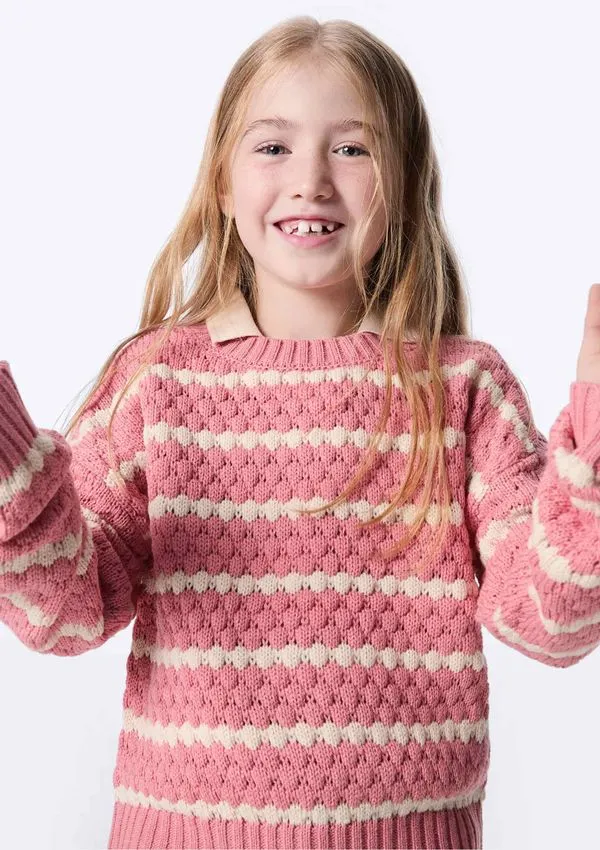 Blusão Infantil Menina Tricô Texturizado - Rosa 008