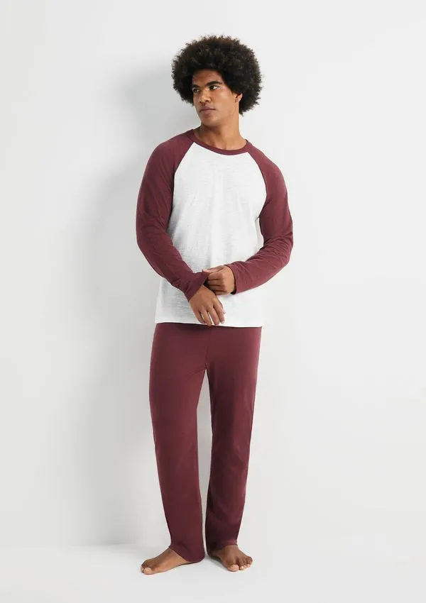 Pijama Masculino Manga Longa Raglan - Vermelho P