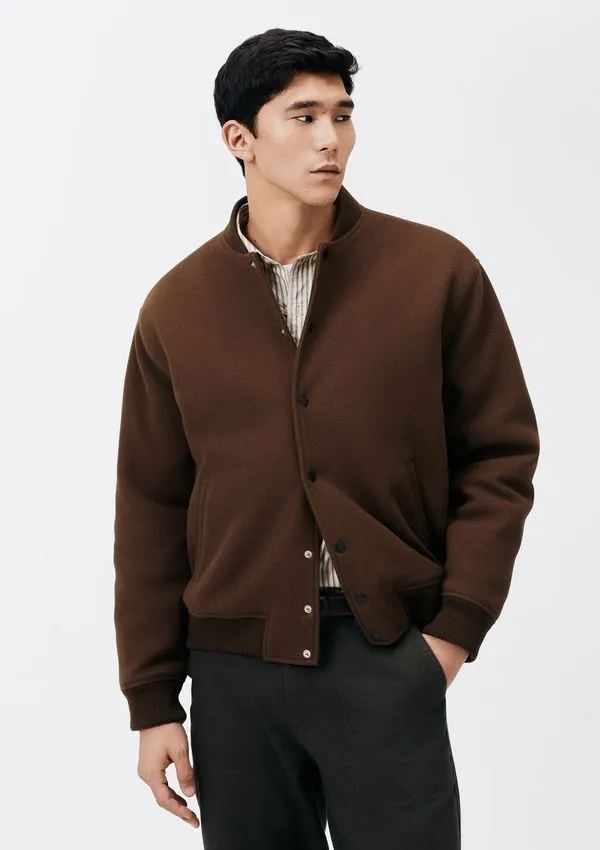 Jaqueta Masculina Bomber Em Lã Batida - Marrom P