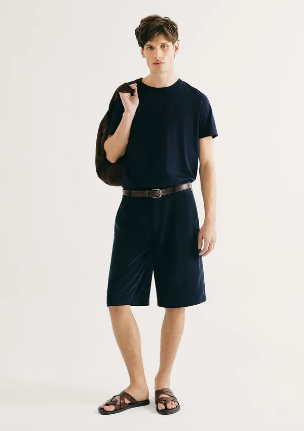 Bermuda Masculina Reta Com Pregas - Azul 046