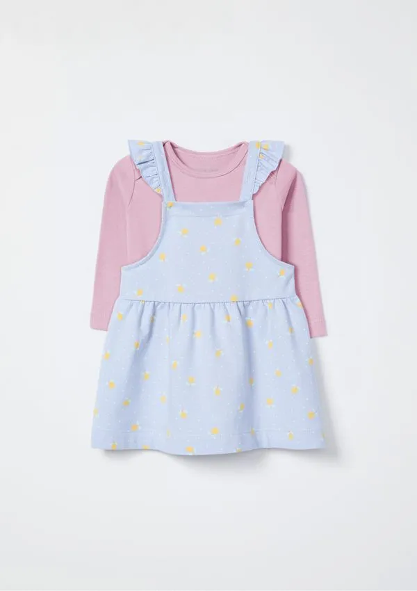 Conjunto Bebê Menina Body E Salopete Em Moletom Estampado - Azul 06M