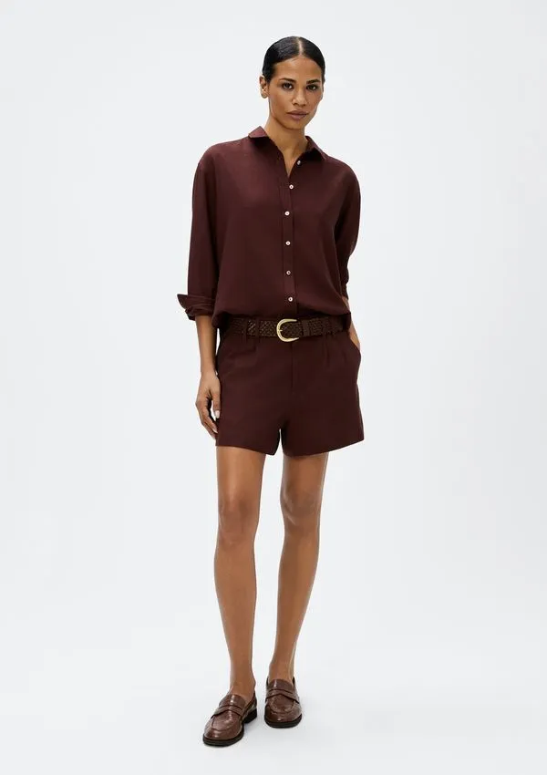 Shorts Feminino De Alfaiataria Em Linho - Vinho 042