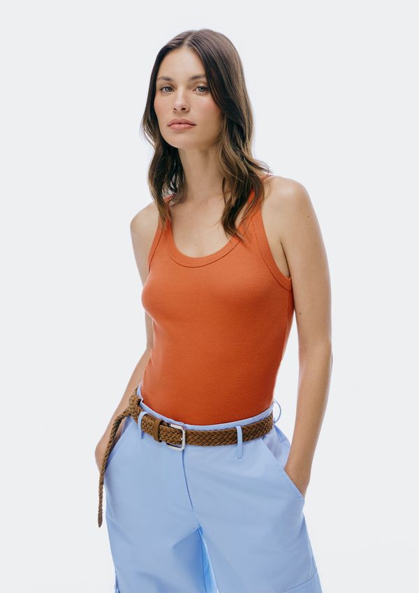 Regata Básica Feminina Slim Rib - Laranja M