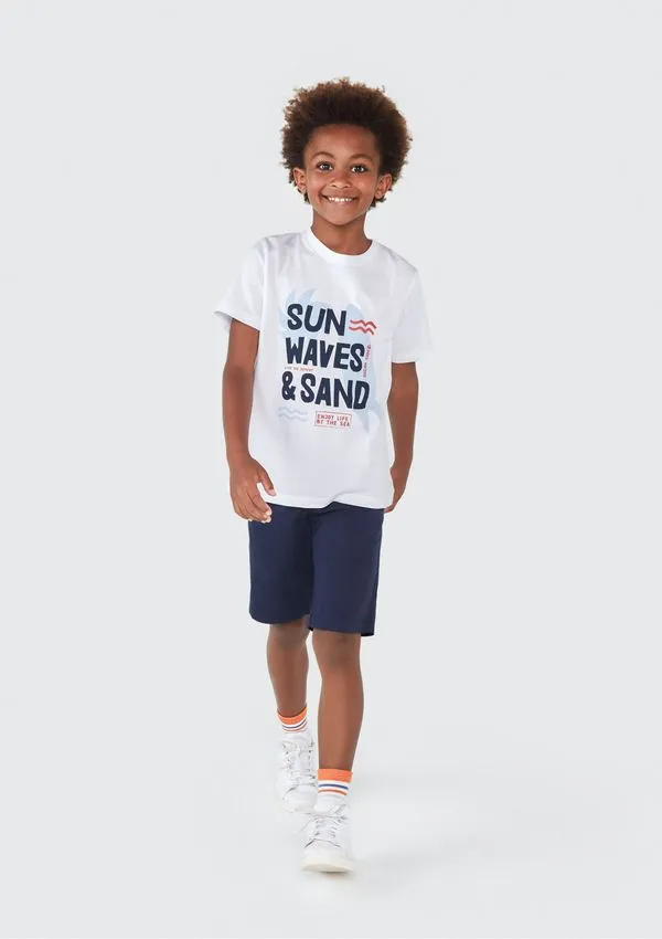 Camiseta Infantil Menino Manga Curta Com Estampa - Branco 008