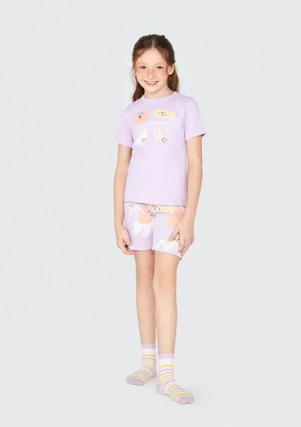 Pijama Curto Infantil Menina Estampado - Roxo 004