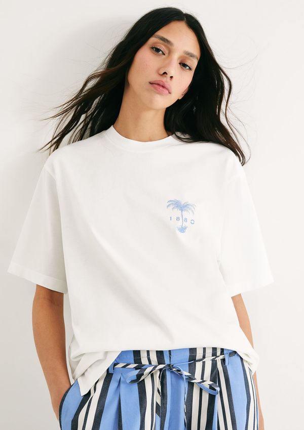 Camiseta Feminina Oversized Com Estampa - Off white M