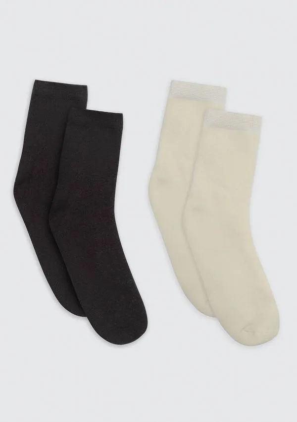 Kit 2 Pares De Meias Unissex Cano Médio Em Malha Térmica - Preto M