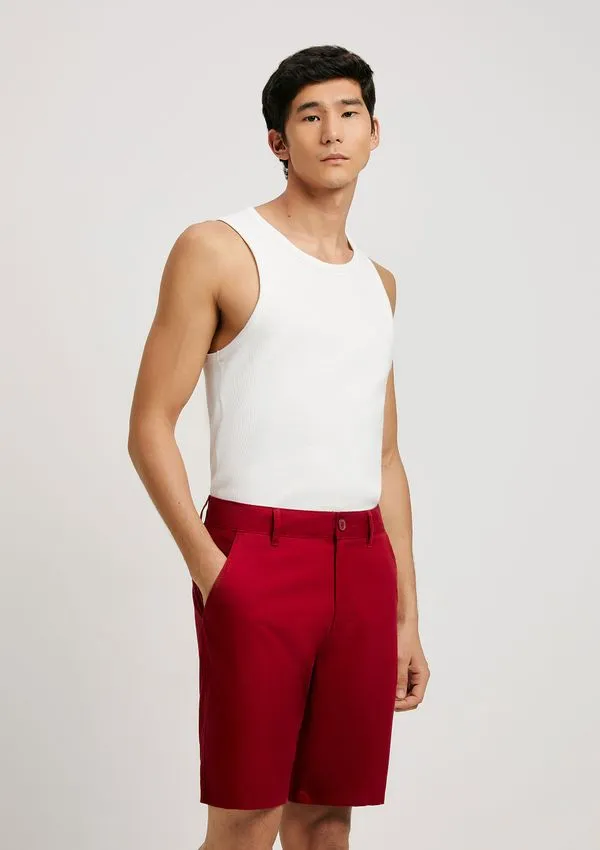 Bermuda Básica Masculina Chino Reta Em Sarja - Vermelho 044
