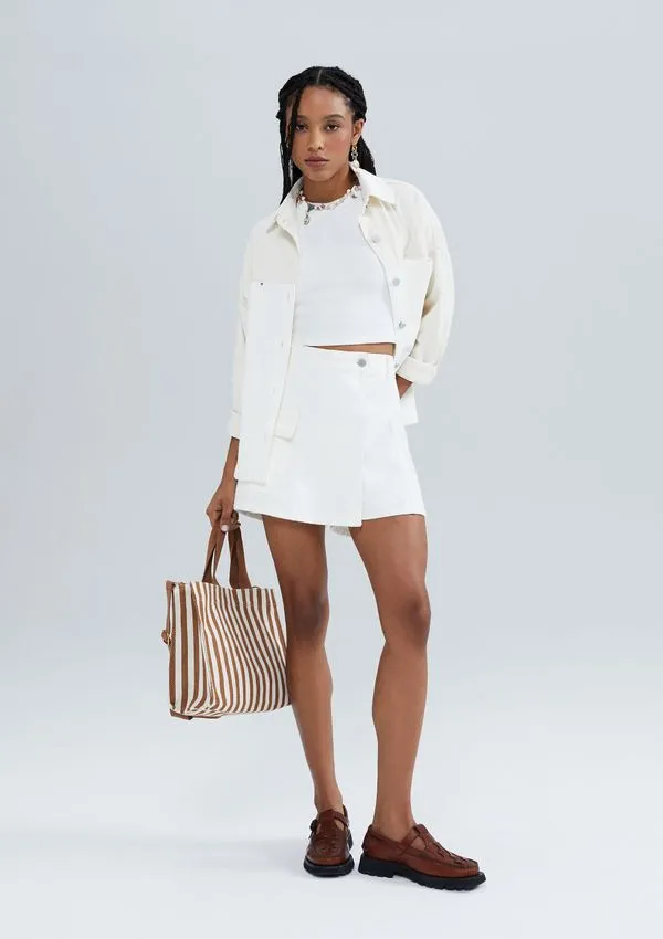 Shorts Saia Feminino Cargo Em Sarja - Off white 044