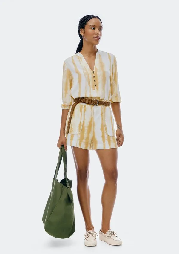 Shorts Feminino Estampado Em Viscose - Amarelo XG