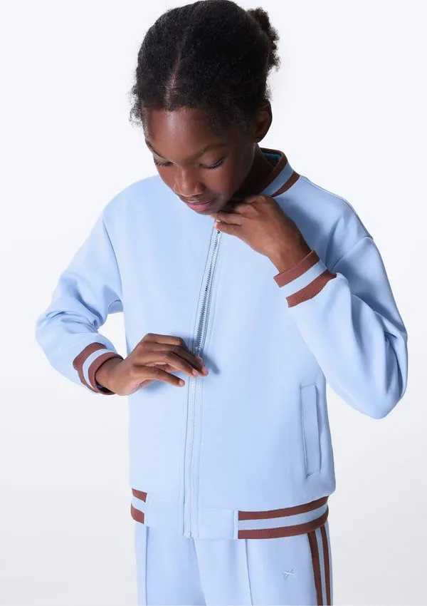 Jaqueta Infantil Bomber Com Detalhes Em Retilínea - Azul 002