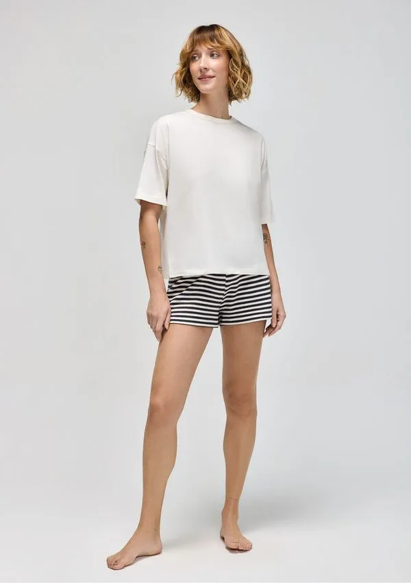 Pijama Curto Feminino Shorts Fio Tinto - Creme XG