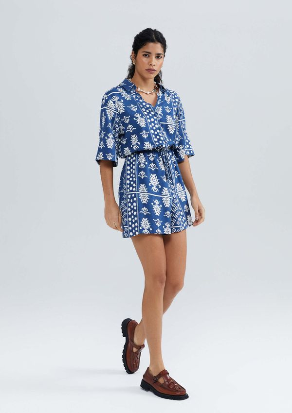 Macacão Curto Feminino Estampado - Azul P
