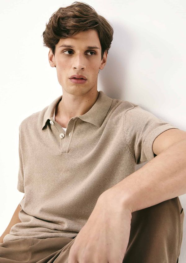 Camisa Polo Masculina Manga Curta Em Tricô - Bege XXG