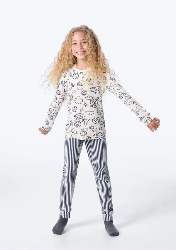 Pijama Infantil Estampado - Off white 008