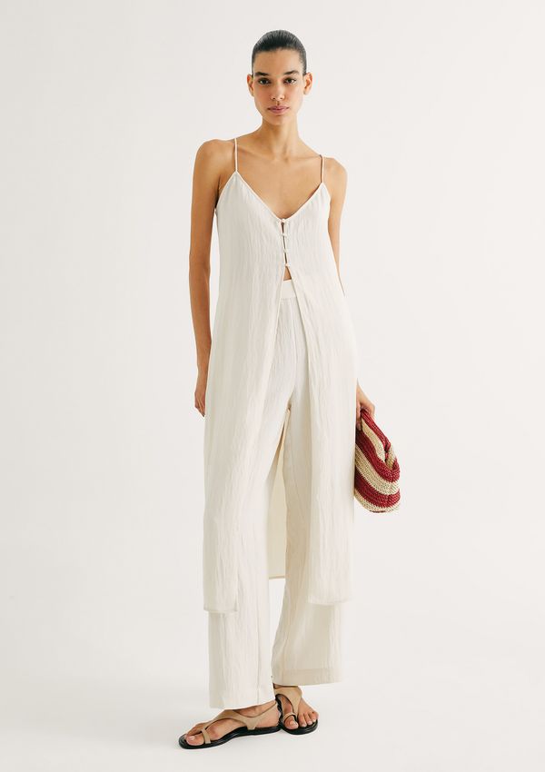 Regata Túnica Alças Finas Em Peach Touch - Creme G