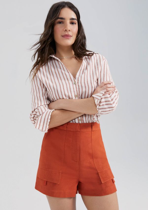 Shorts Feminino Cintura Alta Com Linho - Terracota 042