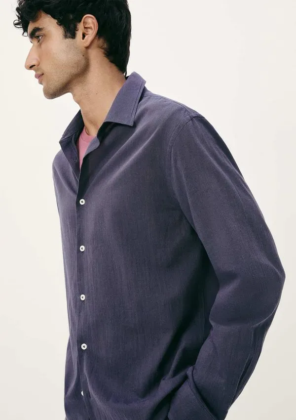Camisa Masculina Manga Longa Fio Tinto - Azul G