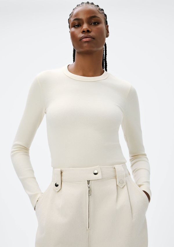 Blusa Feminina Manga Longa Slim Em Ribana - Creme G