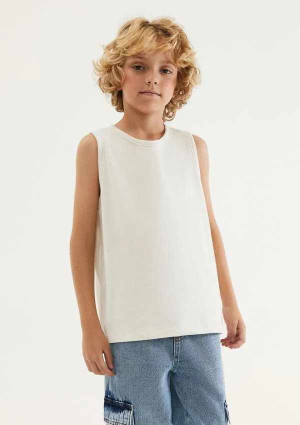 Regata Infantil Menino Básica Com Linho - Creme 006