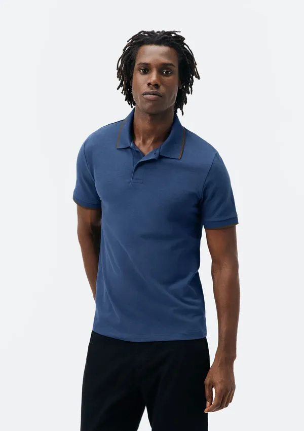 Camisa Polo Básica Masculina Manga Curta Em Piquet - Azul XXG