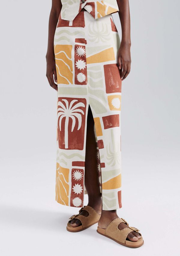 Saia Estampada Com Linho - Multicolorido 034