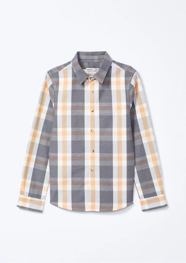 Camisa Infantil Menino Comfort Fio Tinto Xadrez - Cinza 006