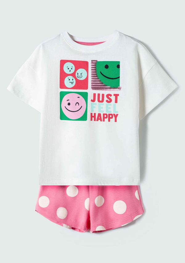 Conjunto Infantil Menina Curto Estampado - Off white 006