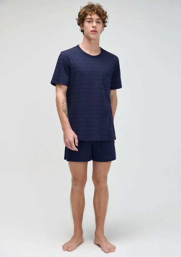 Pijama Curto Masculino Fio Tinto Listrado - Azul M