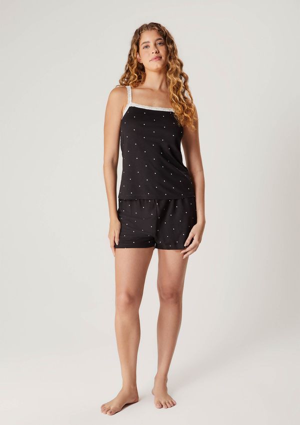 Pijama Curto Feminino Estampado - Preto G