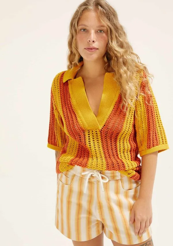 Camisa Polo Oversized Em Tricô Hering + Cosmo - Laranja M