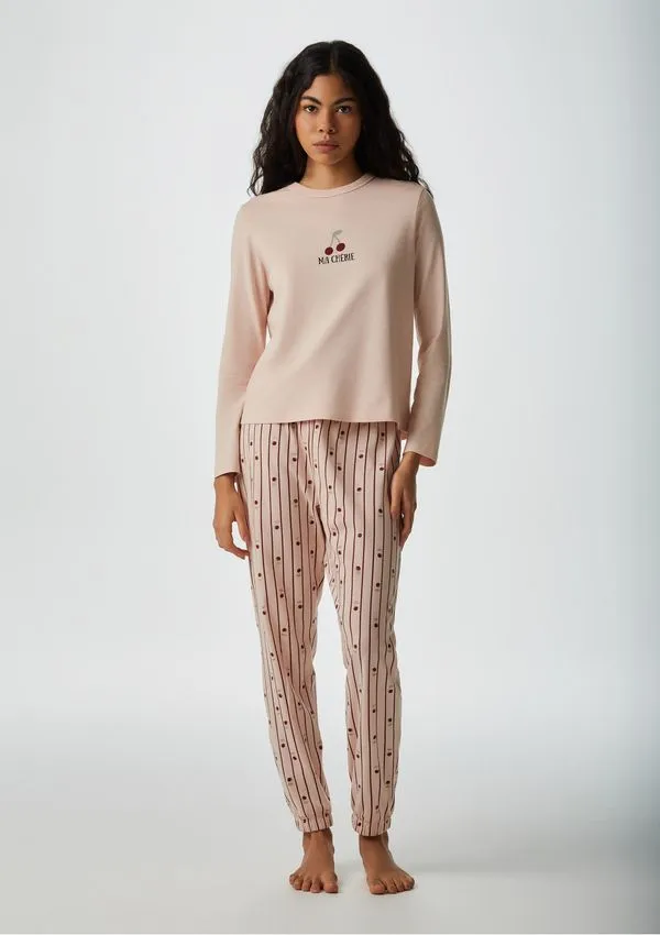 Pijama Longo Feminino Estampado - Rosa XG