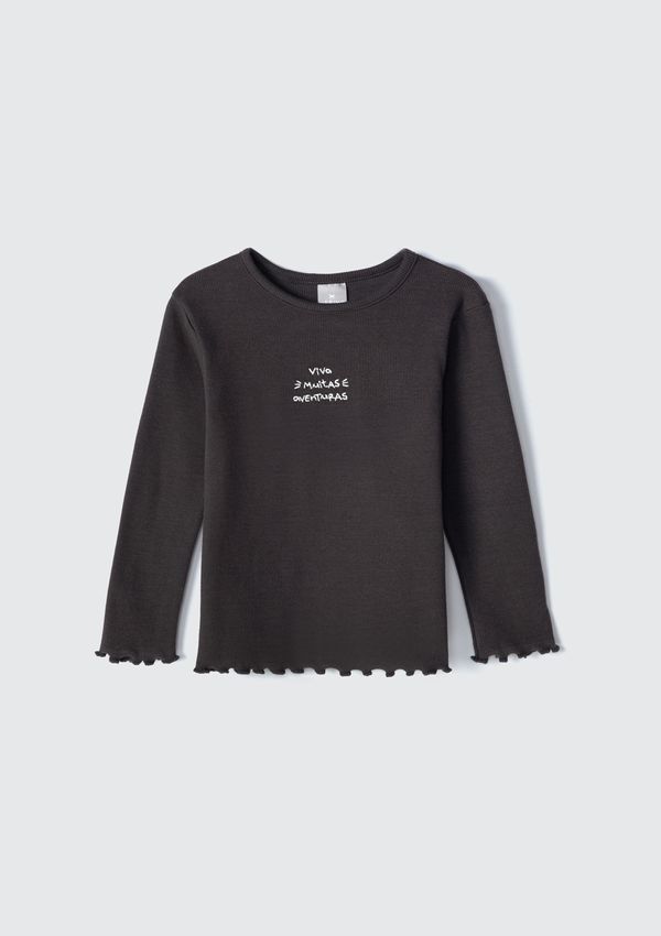 Blusa Infantil Menina Toddler Em Ribana Com Fru fru - Cinza 004