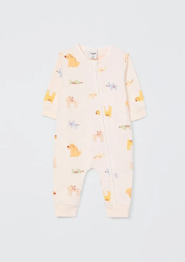 Macacão Em Moletom Bebê Menino Estampado - Amarelo 12M