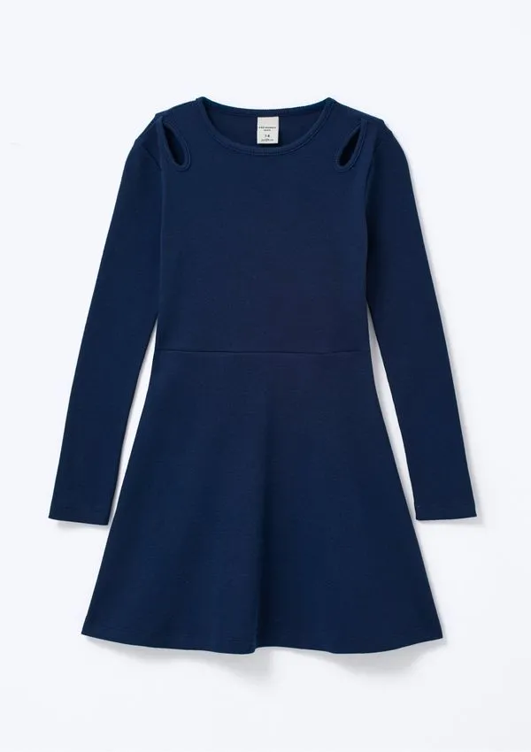 Vestido Curto Infantil Em Manga Longa Regular - Azul 008