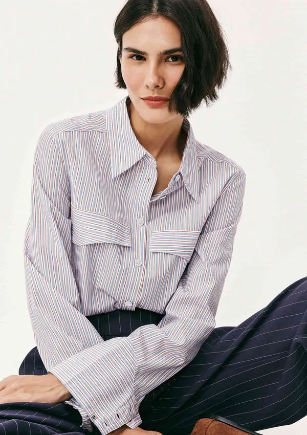 Camisa Feminina Manga Longa Listrada - Azul M