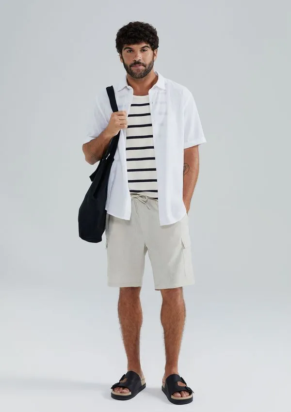 Shorts Masculino Cargo Com Linho - Bege P