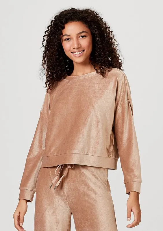 Blusa Feminina Em Plush Canelado De Poliéster - Bege XG
