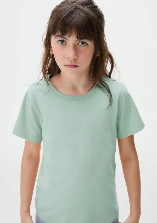 Blusa Manga Curta Infantil Menina Em Malha - Verde 010