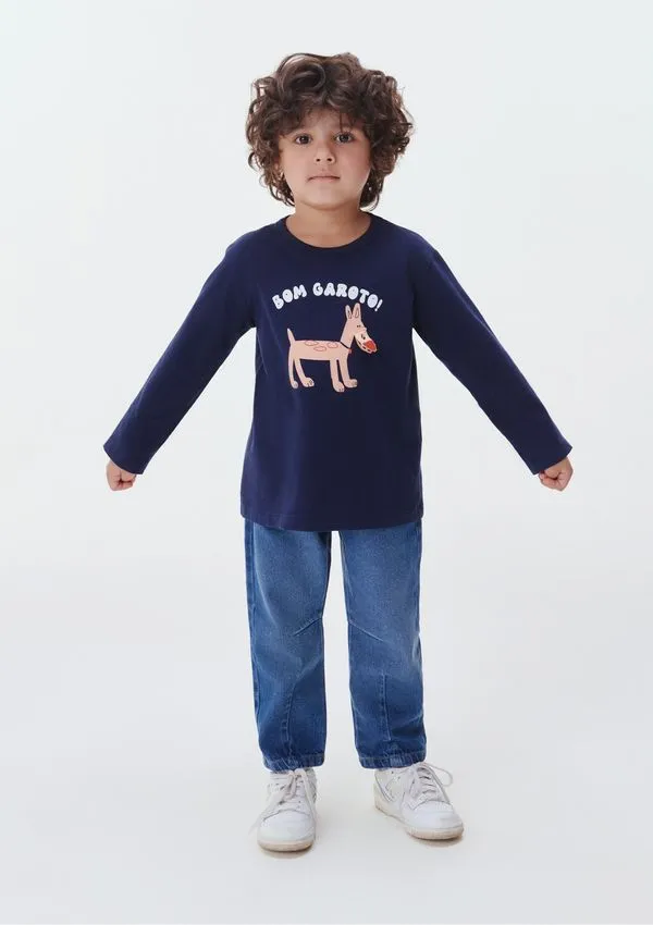 Calça Jeans Baggy Infantil Menino Toddler - Azul 003