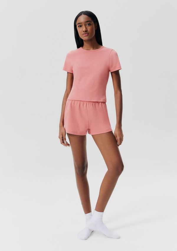 Pijama Curto Feminino Em Ribana Canelada - Vermelho G