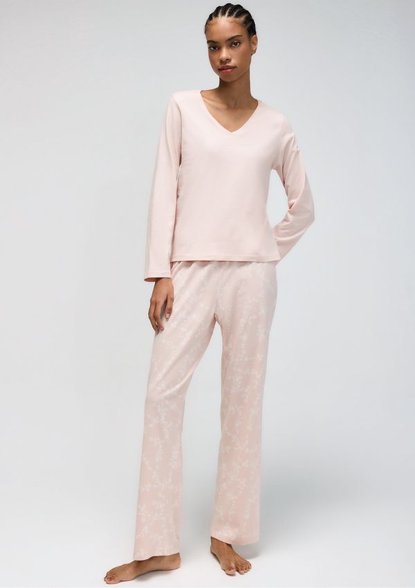 Pijama Longo Feminino Decote V - Rosa P