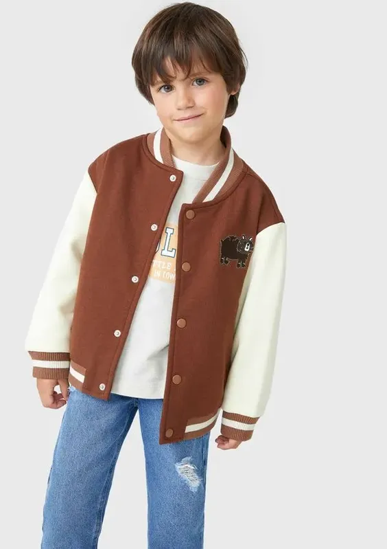 Jaqueta Bomber Infantil Menino Toddler College - Marrom 003