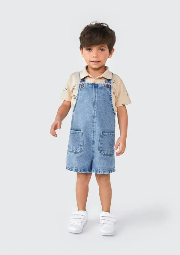 Jardineira Jeans Infantil Unissex Toddler - Azul 004