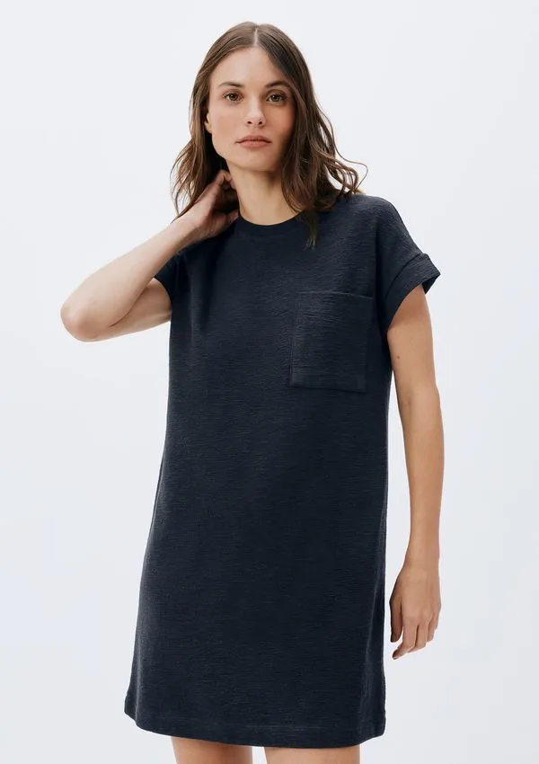 Vestido Básico Curto Texturizado Com Bolso - Azul P